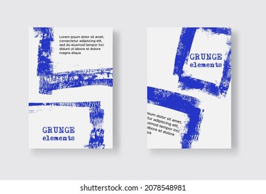 Set of Two Grunge Flyer Templates. Brochure or Banner Design Template. Abstract Modern Background. Grunge Blue and White Distress Texture.