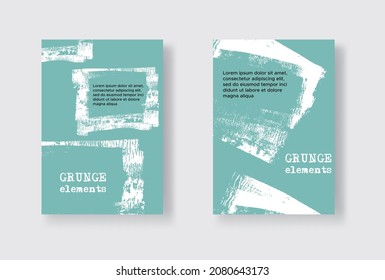 Set of Two Grunge Flyer Templates. Brochure or Banner Design Template. Abstract Modern Background. Grunge White and Green Distress Texture.