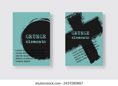 Satz von zwei Grunge-Flyer-Vorlagen. Broschüre oder Bannerdesign-Vorlage. Abstrakter, moderner Hintergrund. Grunge Schwarz und Blau Distress Textur.