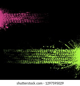 Set of two grunge tire track silhouettes bright colors
