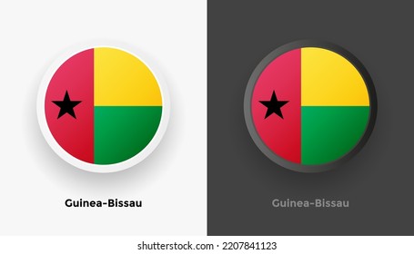 Set of two Guinea-Bissau flag buttons in black and white background. Abstract shiny metallic rounded buttons with national country flag
