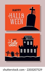 set of two halloween party invitations