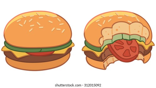 Set of two hamburgers, hamburger bitten