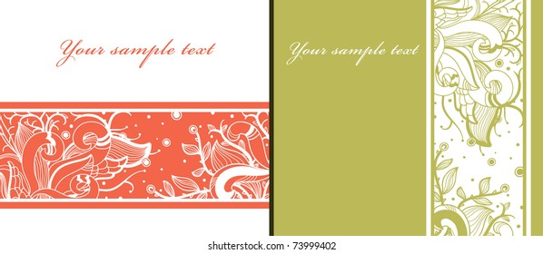 set of two hand drawn floral cards with fantasy plants and flowers