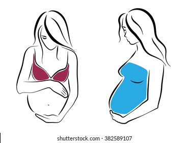 Set of two hand drawn pregnant women