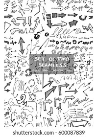 Set of two Hand drawn seamless doodle pattern with arrows