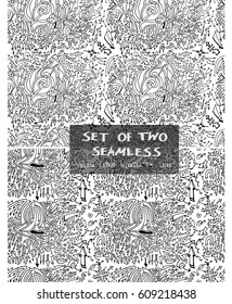 Set of two Hand drawn seamless doodle pattern with arrow