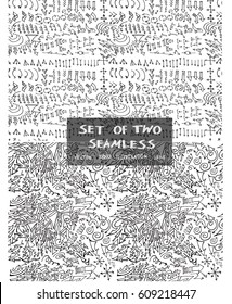 Set of two Hand drawn seamless doodle pattern with arrow