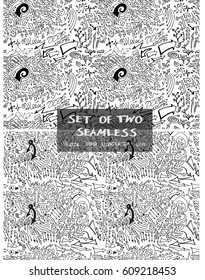 Set of two Hand drawn seamless doodle pattern with arrow