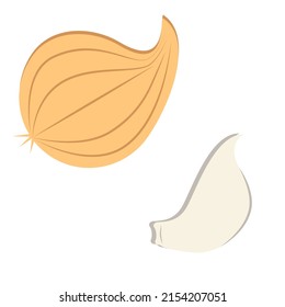 Conjunto de dos vitaminas extraídas a mano elementos de cebolla y ajo al estilo de las caricaturas.