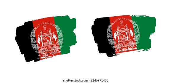 Set of two hand painted Afghanistan brush flag illustration on solid background