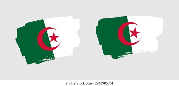 Set of two hand painted Algeria brush flag illustration on solid background