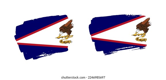 Set of two hand painted American Samoa brush flag illustration on solid background