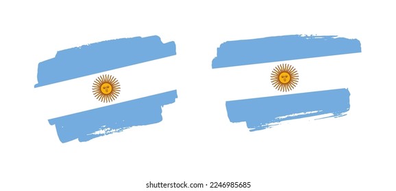 Set of two hand painted Argentina brush flag illustration on solid background