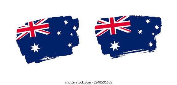 Conjunto de dos ilustraciones de la bandera de Australia pintadas a mano sobre fondo sólido