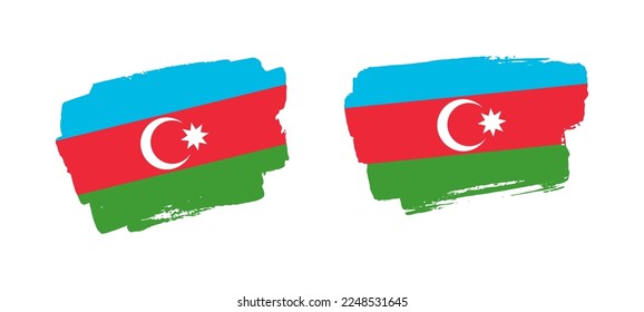 Set of two hand painted Azerbaijan brush flag illustration on solid background