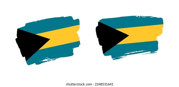 Set of two hand painted Bahamas brush flag illustration on solid background