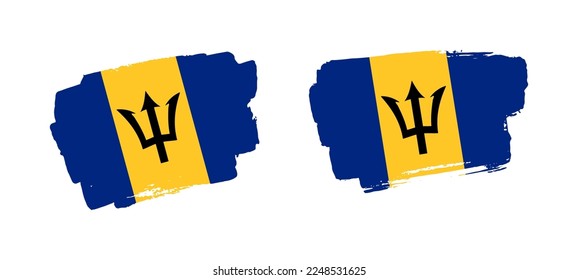 Conjunto de dos ilustraciones de la bandera de Barbados pintadas a mano sobre fondo sólido