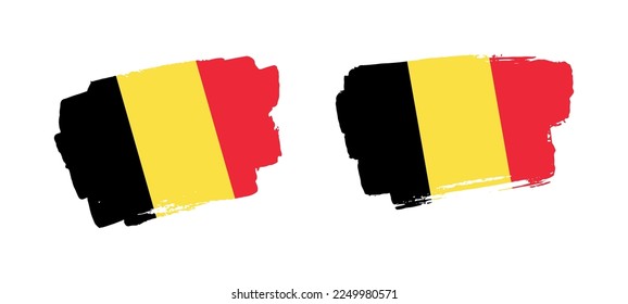 Set of two hand painted Belgium brush flag illustration on solid background