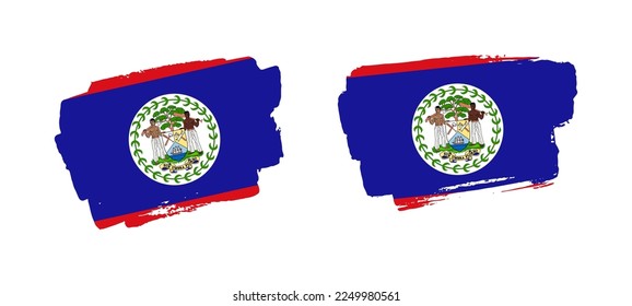 Set of two hand painted Belize brush flag illustration on solid background