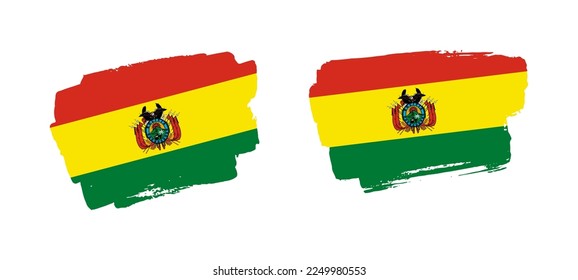 Set of two hand painted Bolivia brush flag illustration on solid background