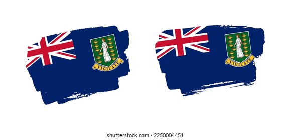 Set of two hand painted British Virgin Islands brush flag illustration on solid background