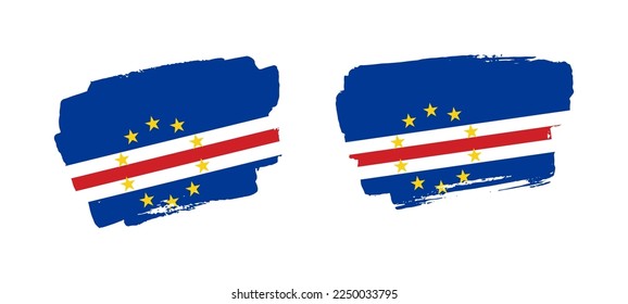 Set of two hand painted Cape Verde brush flag illustration on solid background