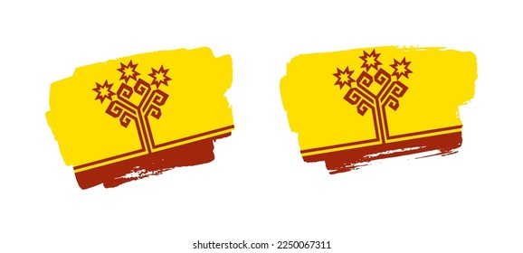 Set of two hand painted Chuvashia brush flag illustration on solid background