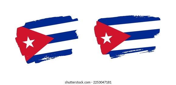 Set of two hand painted Cuba brush flag illustration on solid background