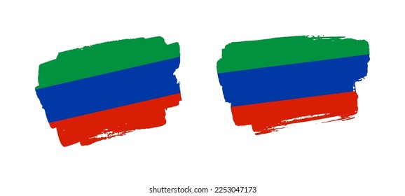 Set of two hand painted Dagestan brush flag illustration on solid background