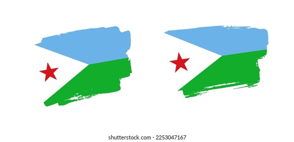 Conjunto de dos ilustraciones de la bandera de Yibuti pintadas a mano sobre fondo sólido