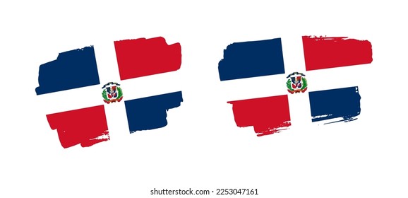 Set of two hand painted Dominican Republic brush flag illustration on solid background