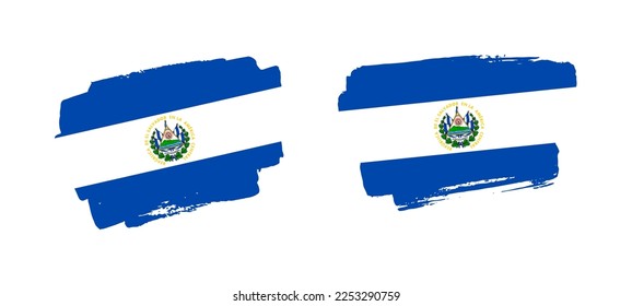 Conjunto de dos ilustraciones de la bandera de El Salvador pintadas a mano sobre fondo sólido