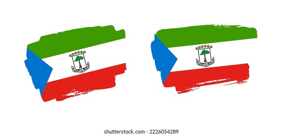 Set of two hand painted Equatorial Guinea brush flag illustration on solid background