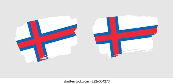 Set of two hand painted Faroe Islands brush flag illustration on solid background