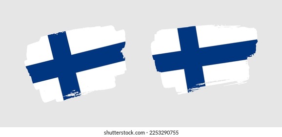 Set of two hand painted Finland brush flag illustration on solid background