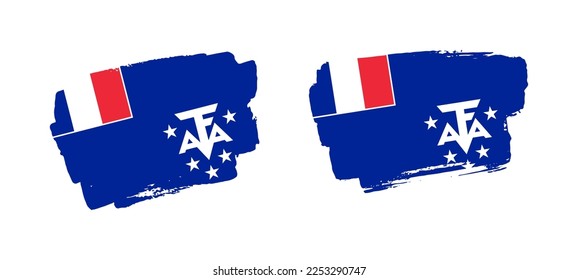Set of two hand painted French Southern and Antarctic Lands brush flag illustration on solid background