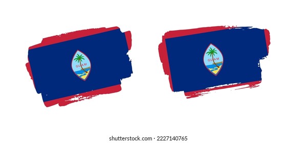 Conjunto de dos ilustraciones de la bandera de Guam pintadas a mano sobre fondo sólido