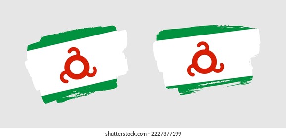 Set of two hand painted Ingushetia brush flag illustration on solid background