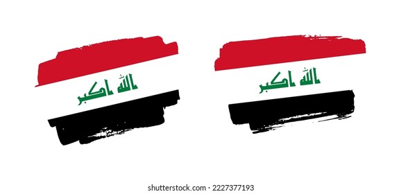 Conjunto de dos ilustraciones de la bandera de Irak pintadas a mano sobre fondo sólido