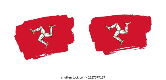 Conjunto de dos ilustraciones de la bandera de la Isla de Man pintadas a mano sobre fondo sólido