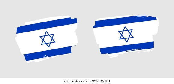 Set of two hand painted Israel brush flag illustration on solid background