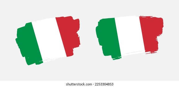 Set of two hand painted Italy brush flag illustration on solid background