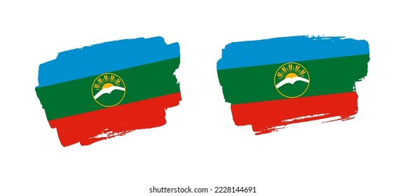 Set of two hand painted Karachay-Cherkessia brush flag illustration on solid background