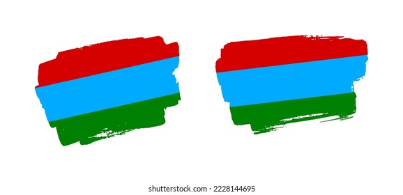 Conjunto de dos ilustraciones de la bandera del pincel de Karelia pintadas a mano sobre fondo sólido