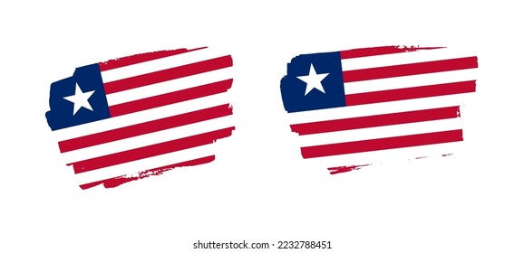 Set of two hand painted Liberia brush flag illustration on solid background