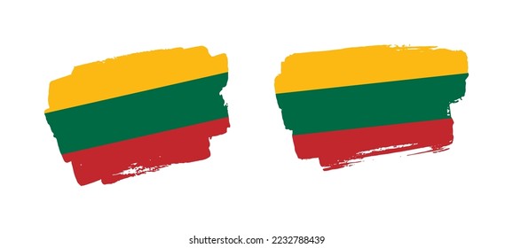 Set of two hand painted Lithuania brush flag illustration on solid background