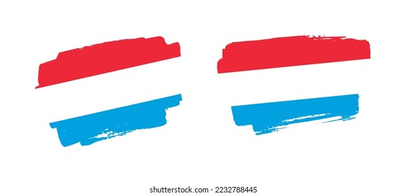 Conjunto de dos ilustraciones de la bandera luxemburguesa pintadas a mano sobre fondo sólido