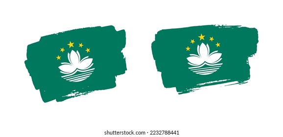 Set of two hand painted Macau brush flag illustration on solid background