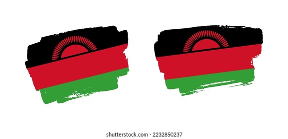 Set of two hand painted Malawi brush flag illustration on solid background
